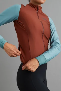 Pas Normal Studios Women's Mechanism Thermal Long Sleeve Jersey — Mahogany / Dusty Teal^Women Jerseys